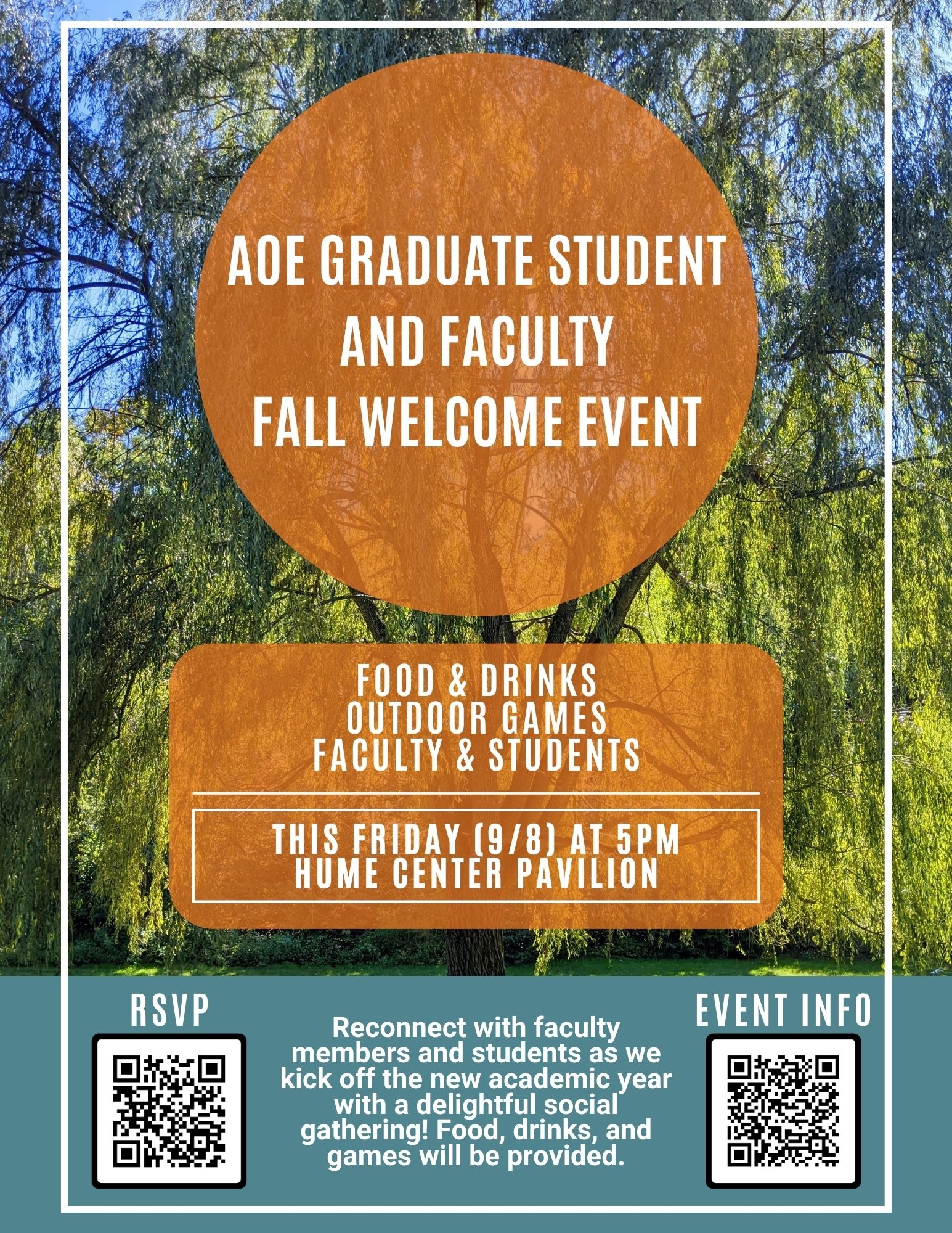 Flyer for the welcome event, containing the information on this webpage