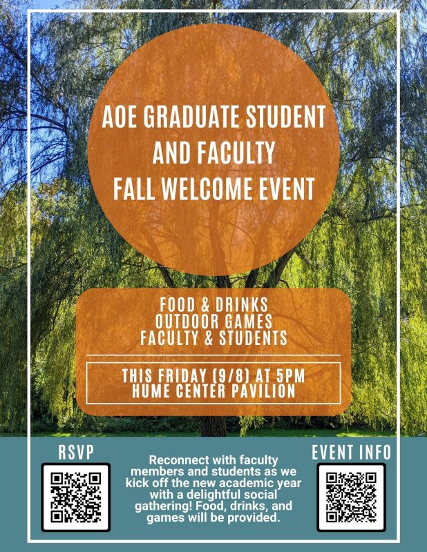 2023 AOE fall welcome event flyer.